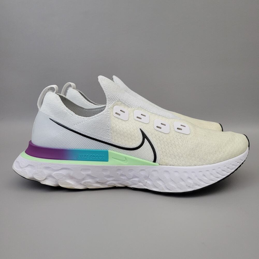 Nike React Infinity Run Flyknit Mens Shoes 11.5 White Black Green Knit Sneakers - Picture 4 of 11